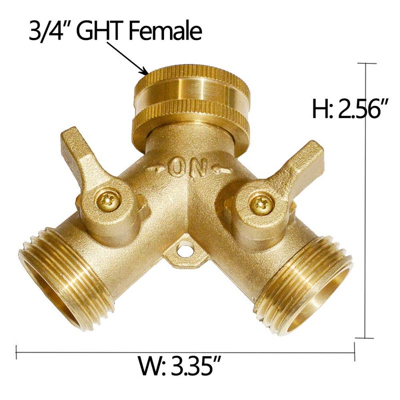 HQMPC Brass Garden Hose Y Valve Hose Splitter Water Garden Hose Adapter 2 Way 3/4"" GHT Thread - Image 3